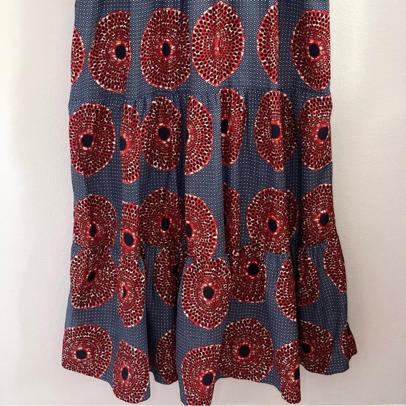 NEW The Oula Company Tiered Maxi Printed Cotton Shirt Dress Blue Red Large - Picture 7 of 11